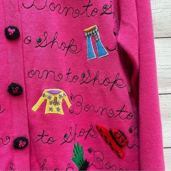 VINTAGE BEREK BORN‎ TO SHOP EMBROIDERED AND EMBELLISHED SWEATER IN PINK - Picture 5 of 11